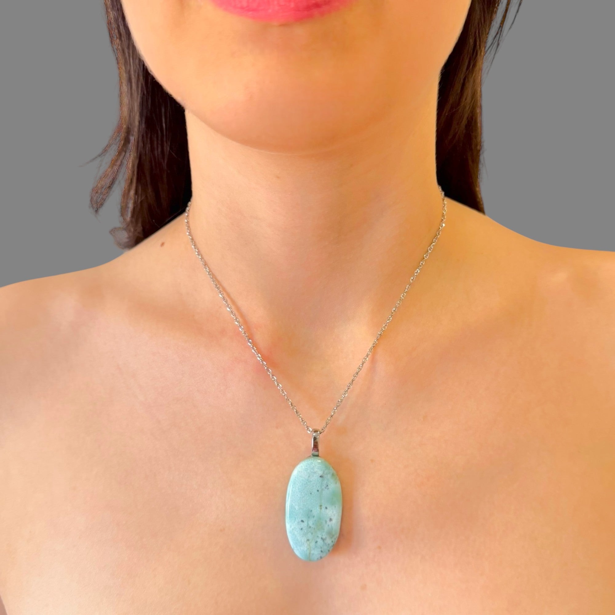 Collana larimar ovale 38x22mm Sharifa Crystals